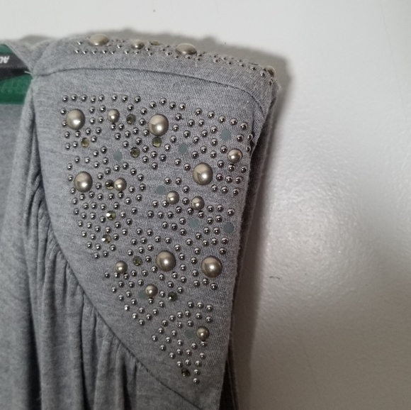 Allen B Military Inspired 2 Tone Mini Dress, Capped Studded Sleeves Black Gray M - Picture 4 of 9